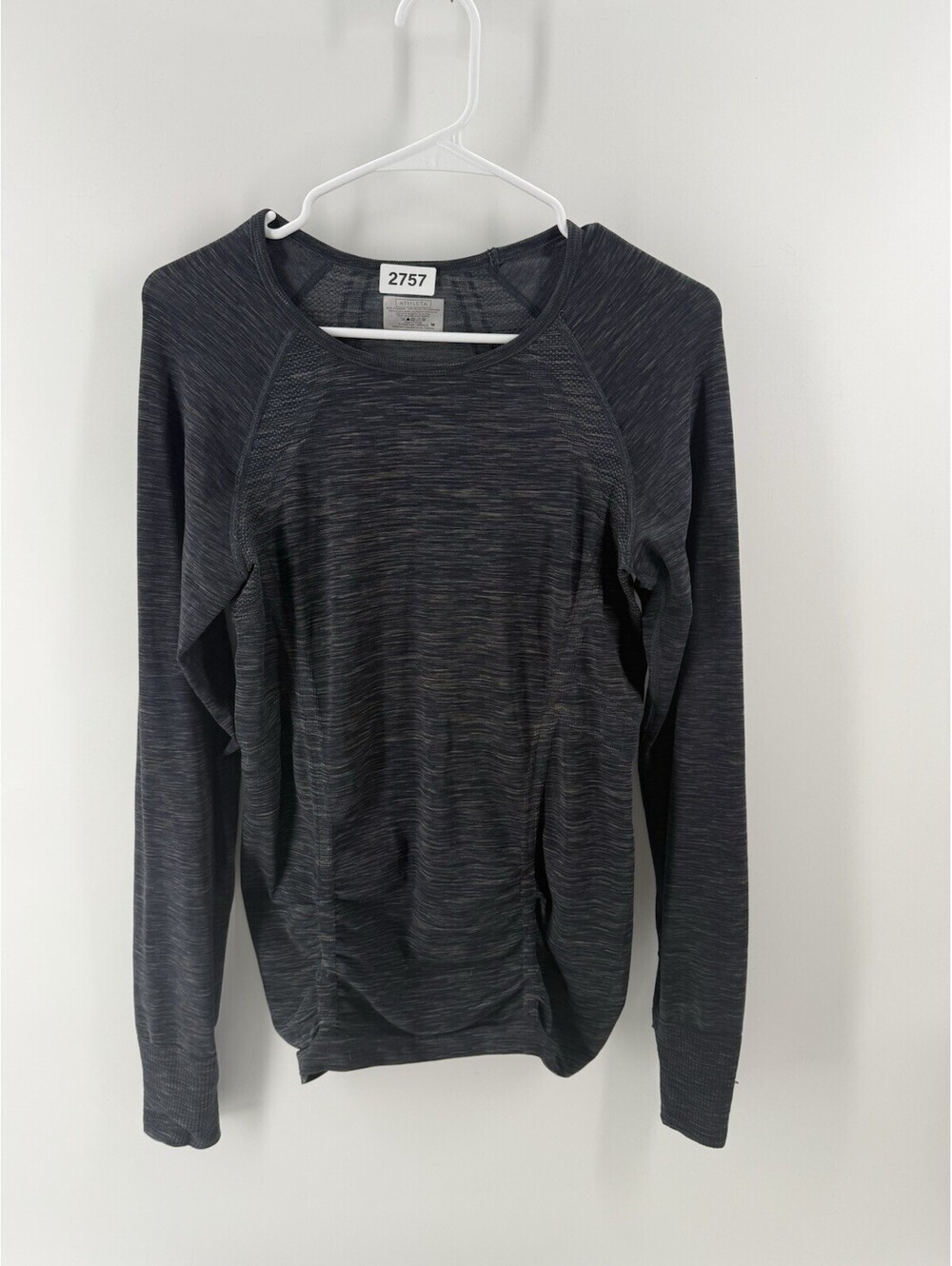 Athleta Heather Black Long Sleeve Top With Thumbholes Ruched Sides Size Medium